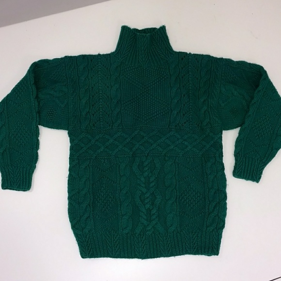Hand-knit Deep Emerald Green Sweater Great Quality Tunic Length Soft Wool Mock - Picture 6 of 8